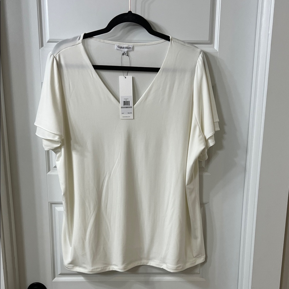 Calvin Klein Women's Ivory V-Neck Blouse